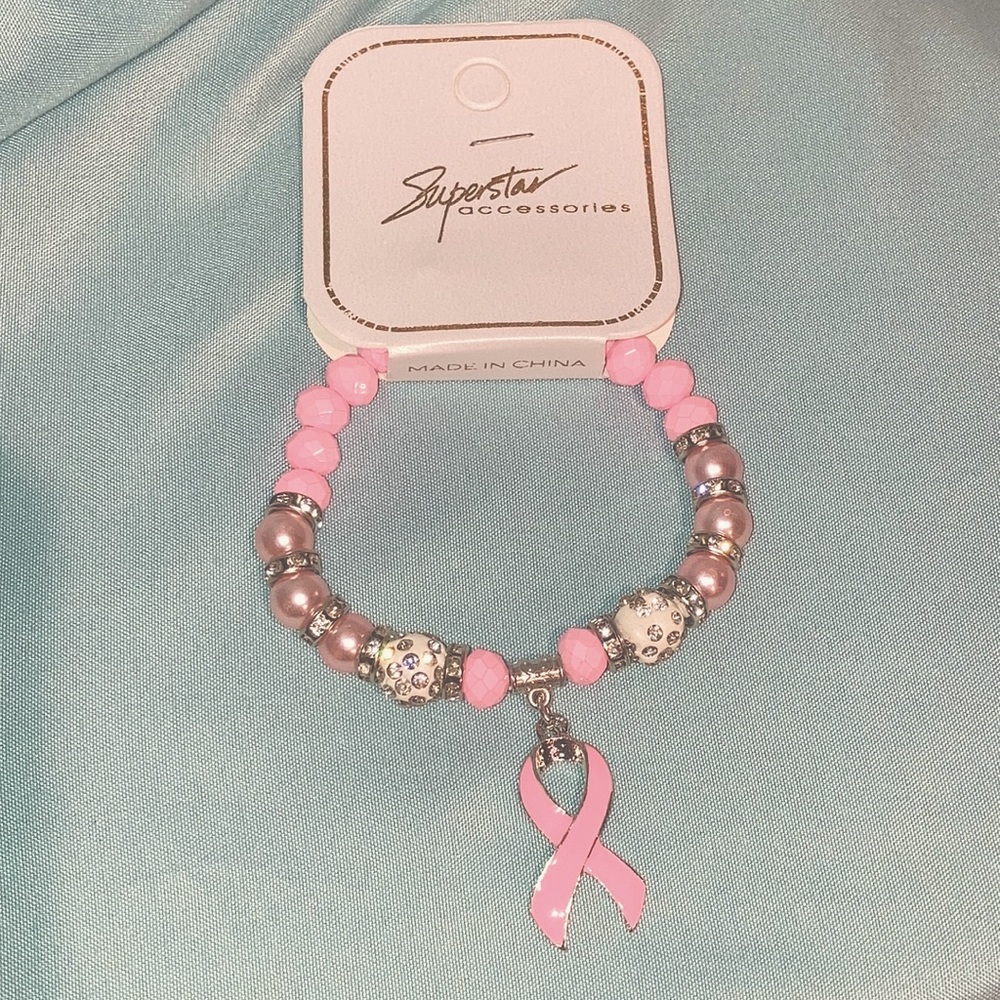 Breast Cancer Awareness Gemstone Silver Bracelet